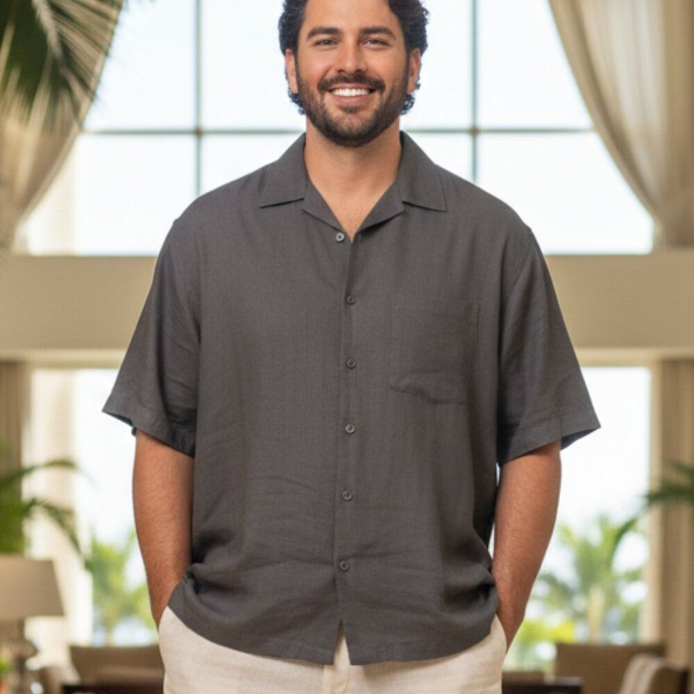 Paradise Coves Men's Black 100% Linen Short Sleeve Shirt - Size XXL